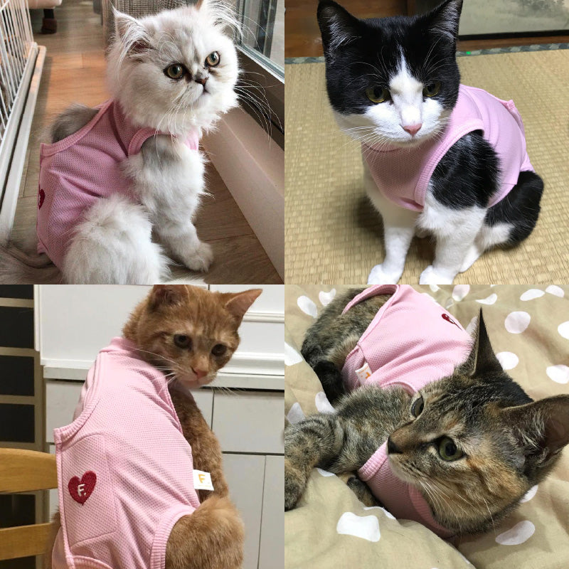 愛心刺繡貓用術後服(術後服エリザベスウエア®)(男女兼用 / 猫用 / 抗菌・除臭材質)