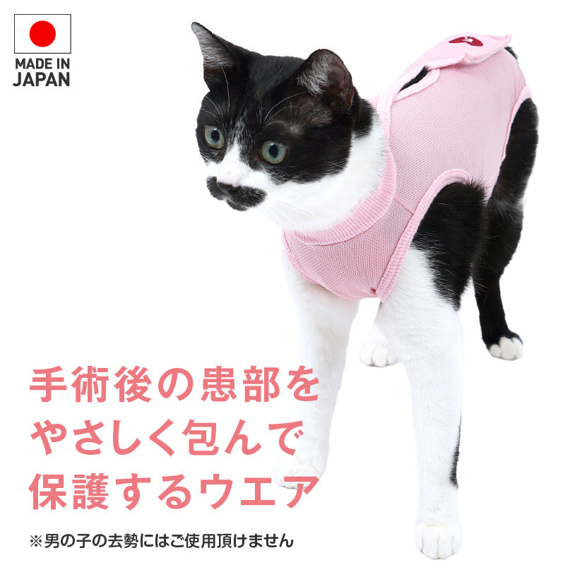 愛心刺繡貓用術後服(術後服エリザベスウエア®)(男女兼用 / 猫用 / 抗菌・除臭材質)