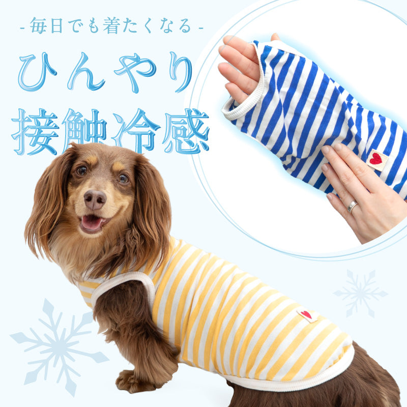 接觸涼感TENCEL MODAL纖維條紋天竺棉坦克背心(臘腸狗・小型犬用)