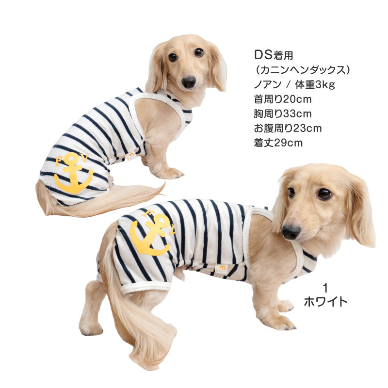 【NG出清品】船錨印花條紋連身衣(臘腸狗・小型犬用)