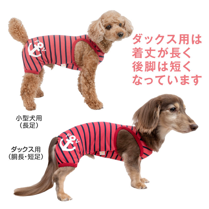 【NG出清品】船錨印花條紋連身衣(臘腸狗・小型犬用)