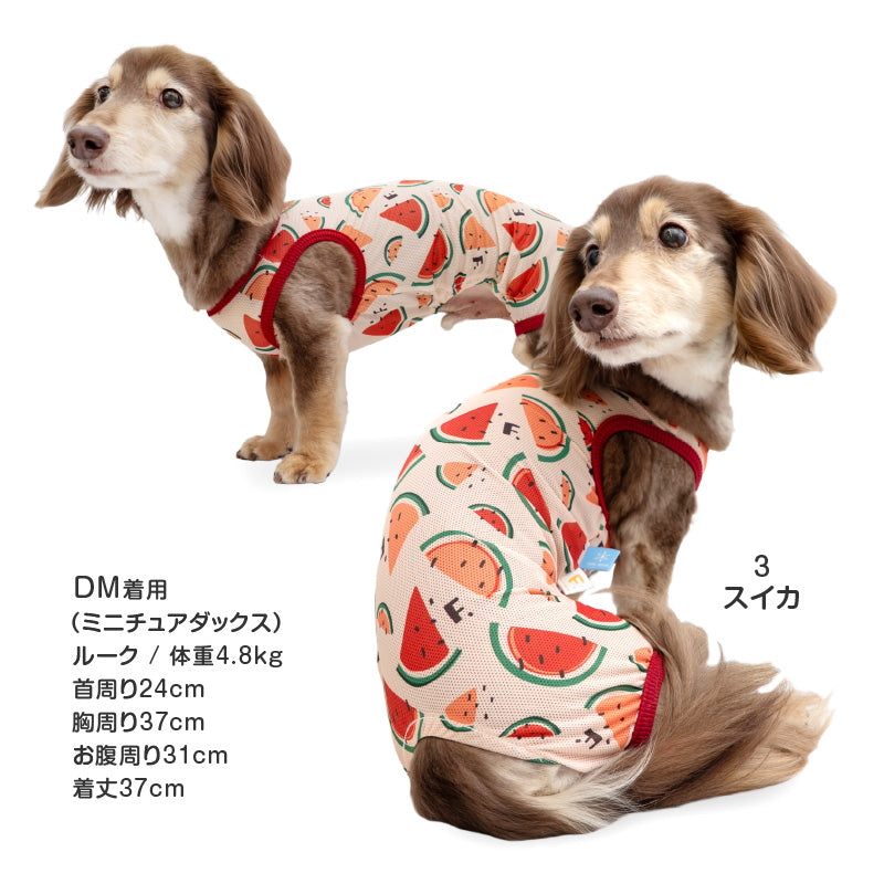 多樣圖案接觸涼感網布無袖連身衣(臘腸狗・小型犬用)