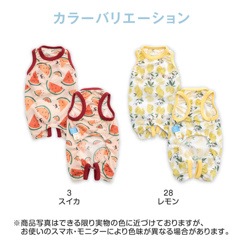 多樣圖案接觸涼感網布無袖連身衣(臘腸狗・小型犬用)