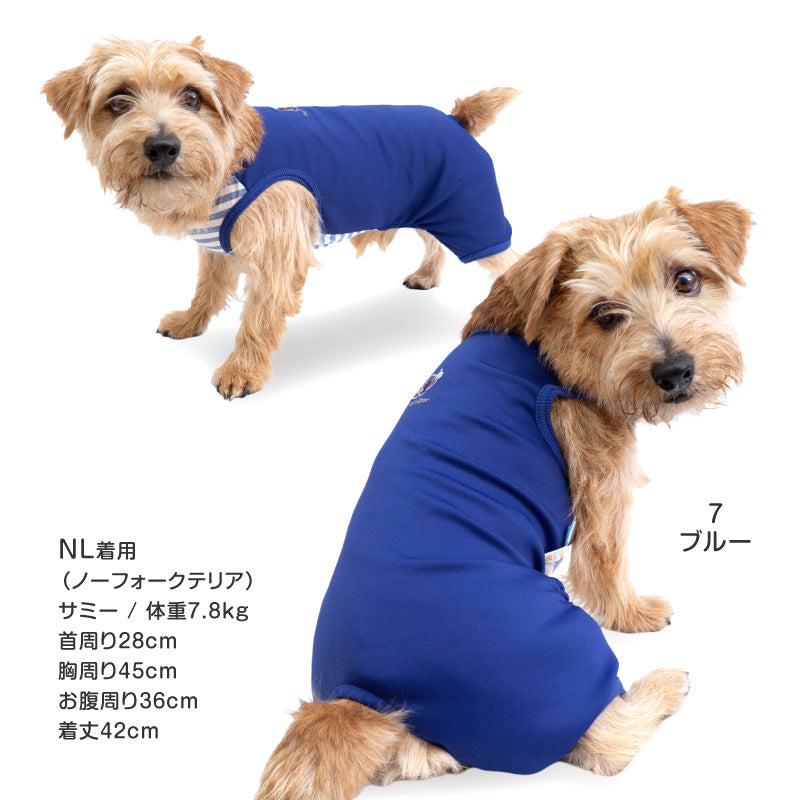 接觸涼感針織雙面布條紋無袖連身衣(臘腸狗・小型犬用)