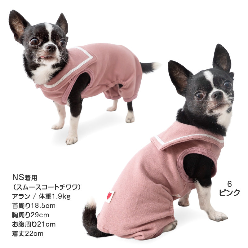 水手服領天竺棉內磨毛無袖連身衣(臘腸狗・小型犬用)