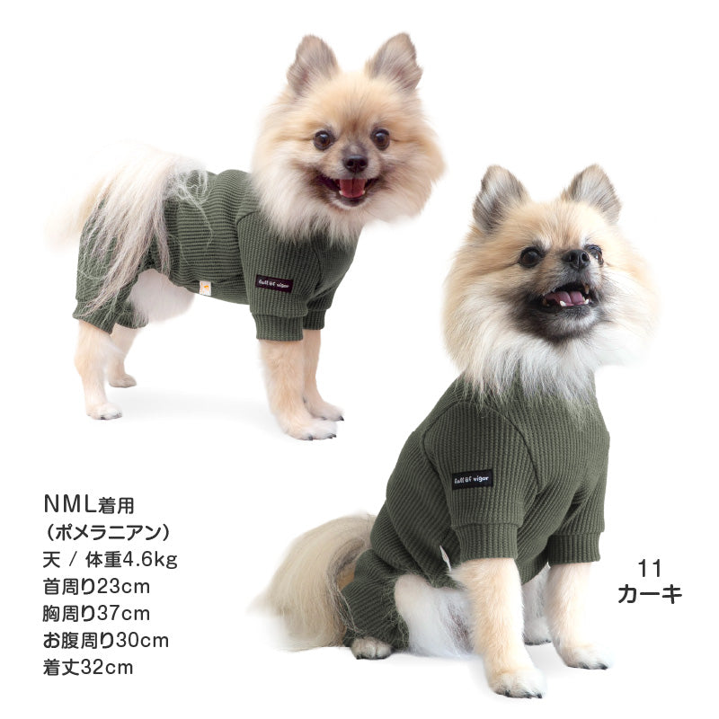 彈性天竺鬆餅格紋長袖連身衣(臘腸狗・小型犬用)