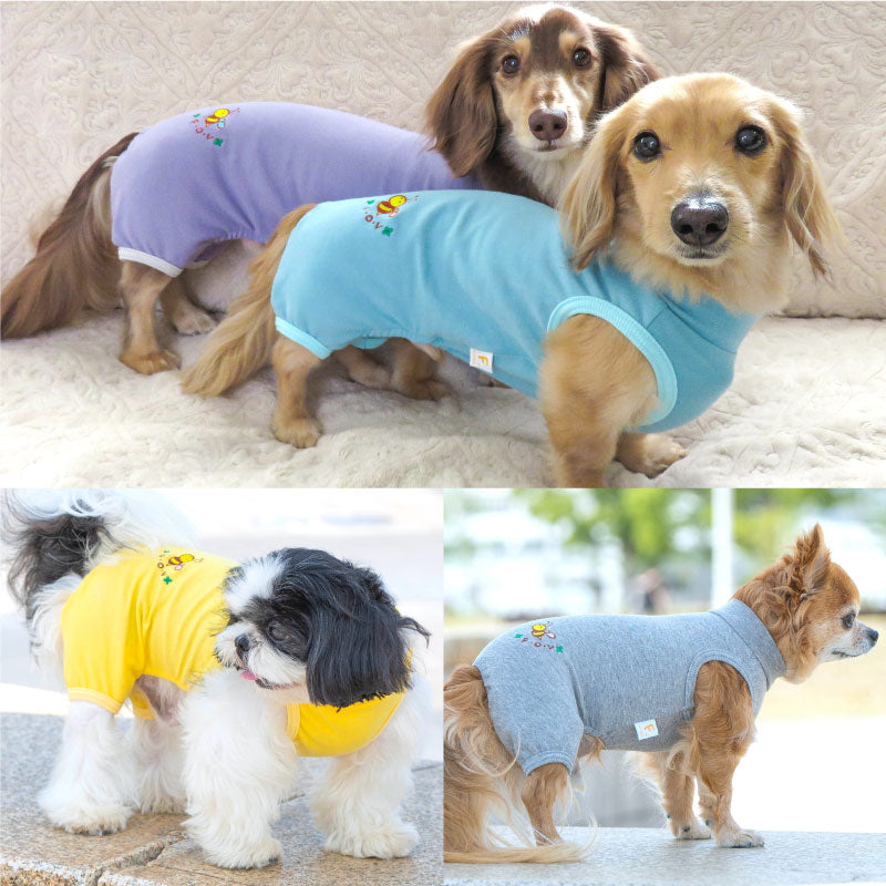 小蜜蜂刺繡簡約彈性棉居家服 (臘腸狗・小型犬)