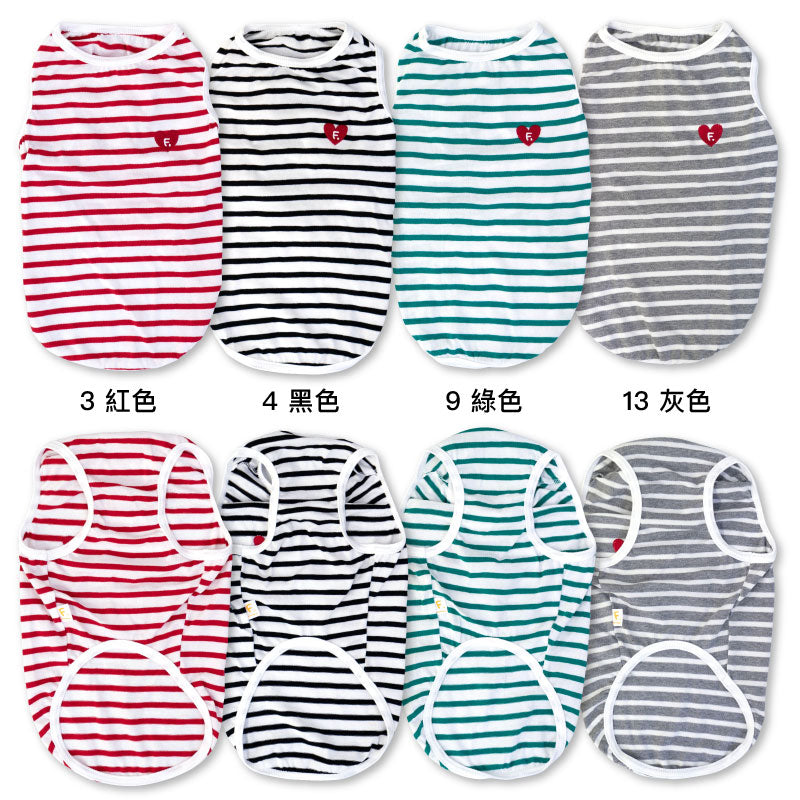 愛心刺繡標條紋坦克背心(大型犬用)