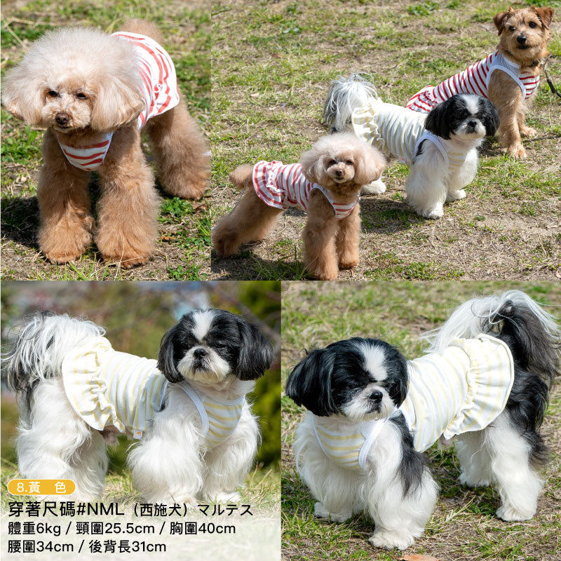 肩膀透氣剪接荷葉邊條紋連身裙(臘腸狗・小型犬用)