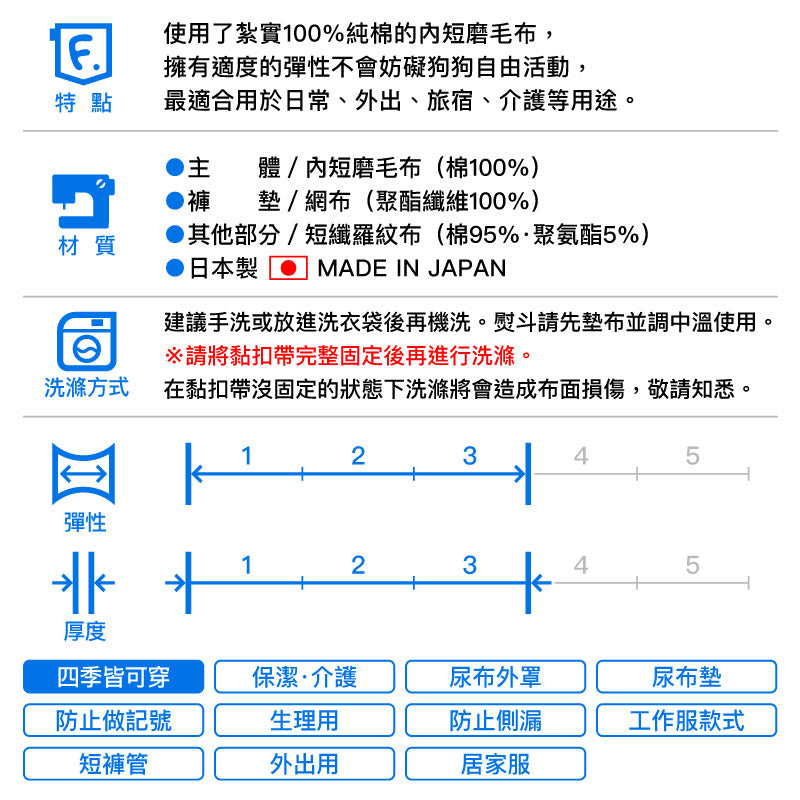 簡約短褲管工作服款保潔介護服(介護服マナーガード®)(男女兼用/臘腸狗·小型犬用)