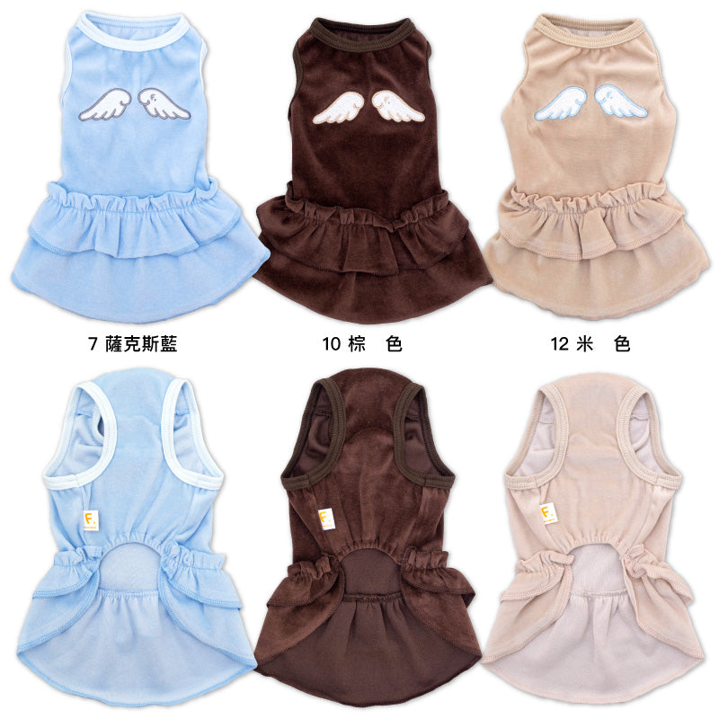 小天使刺繡絲絨荷葉邊連身裙 (臘腸狗・小型犬用)
