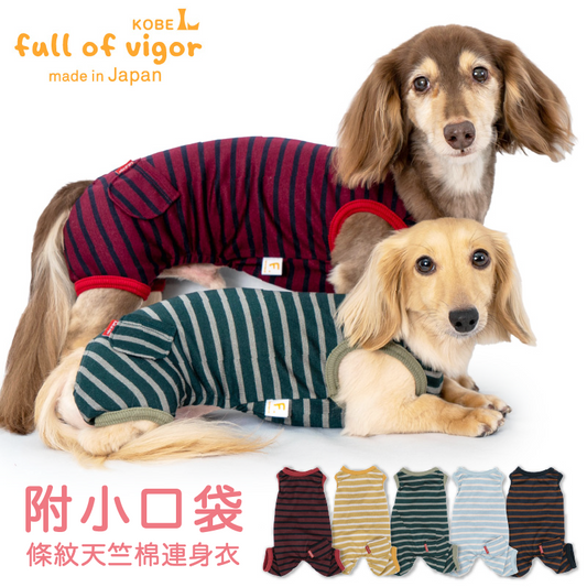 附小口袋條紋天竺棉連身衣(臘腸狗・小型犬用)
