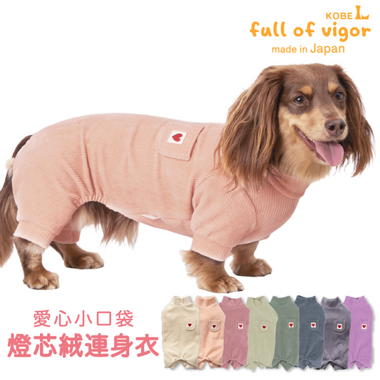 燈芯絨附口袋連身衣(臘腸狗・小型犬用)