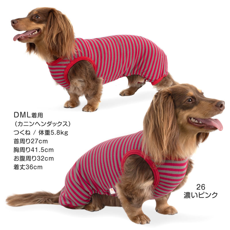 保暖條紋無袖連身衣（臘腸狗・小型犬用）