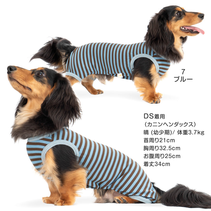 保暖條紋無袖連身衣（臘腸狗・小型犬用）