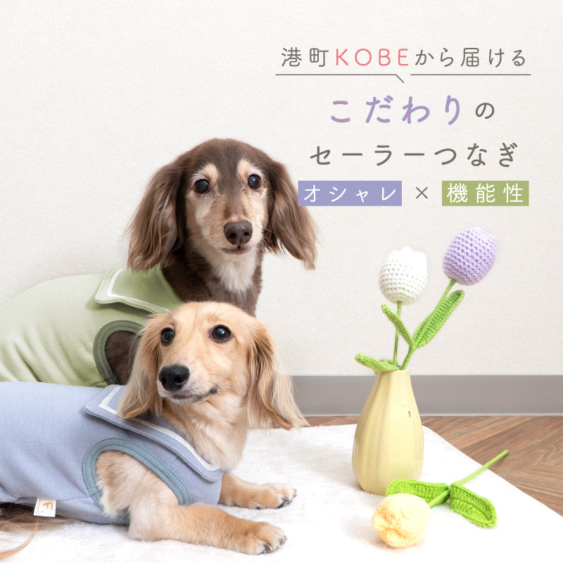 水手服領天竺棉內磨毛無袖連身衣（臘腸狗・小型犬用）