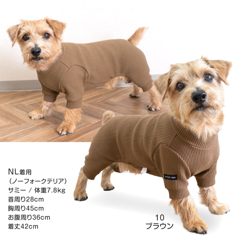 彈性天竺鬆餅格紋長袖連身衣（臘腸狗・小型犬用）