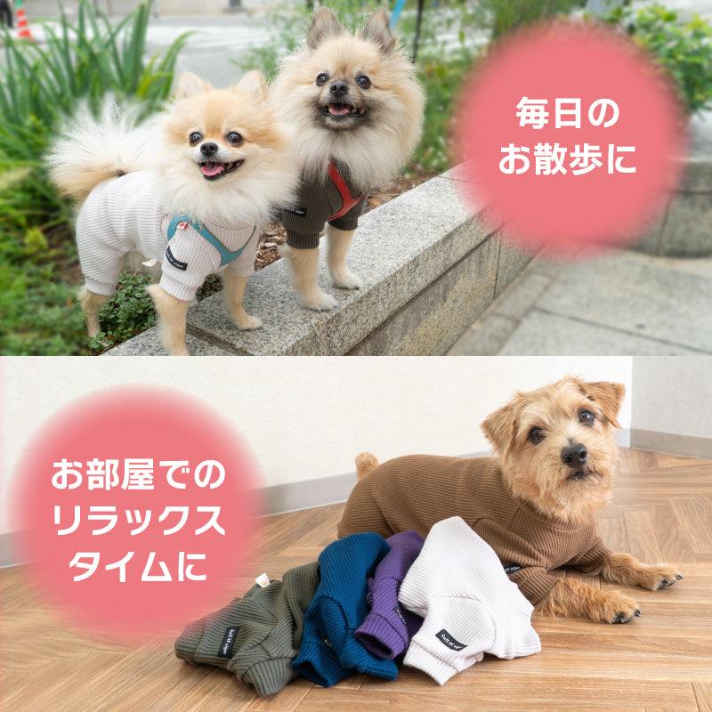 彈性天竺鬆餅格紋長袖連身衣（臘腸狗・小型犬用）