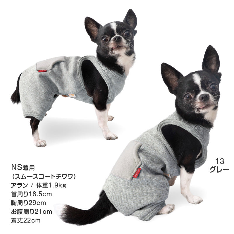 內刷毛彈性斜紋布無袖連身衣（臘腸狗・小型犬用）