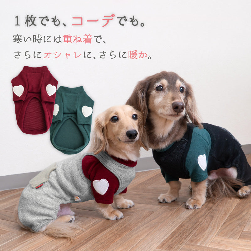 內刷毛彈性斜紋布無袖連身衣（臘腸狗・小型犬用）