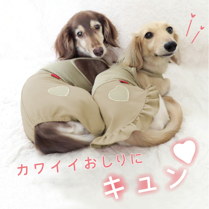 愛心貼布繡丹寧針織連身褲（臘腸狗・小型犬用）