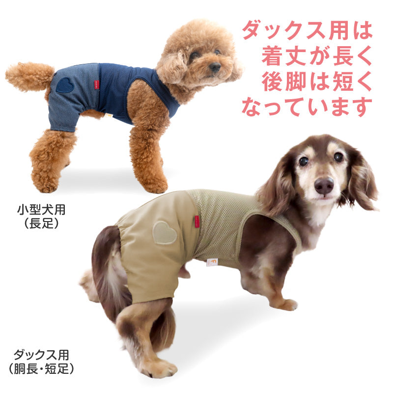 愛心貼布繡丹寧針織連身褲（臘腸狗・小型犬用）