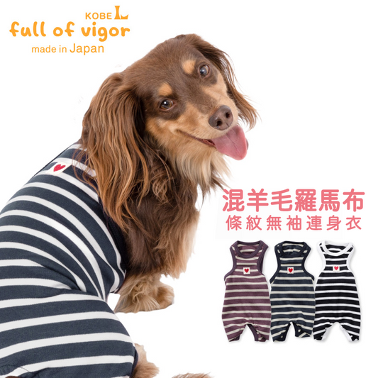 混羊毛條紋羅馬布無袖連身衣(臘腸狗・小型犬用)