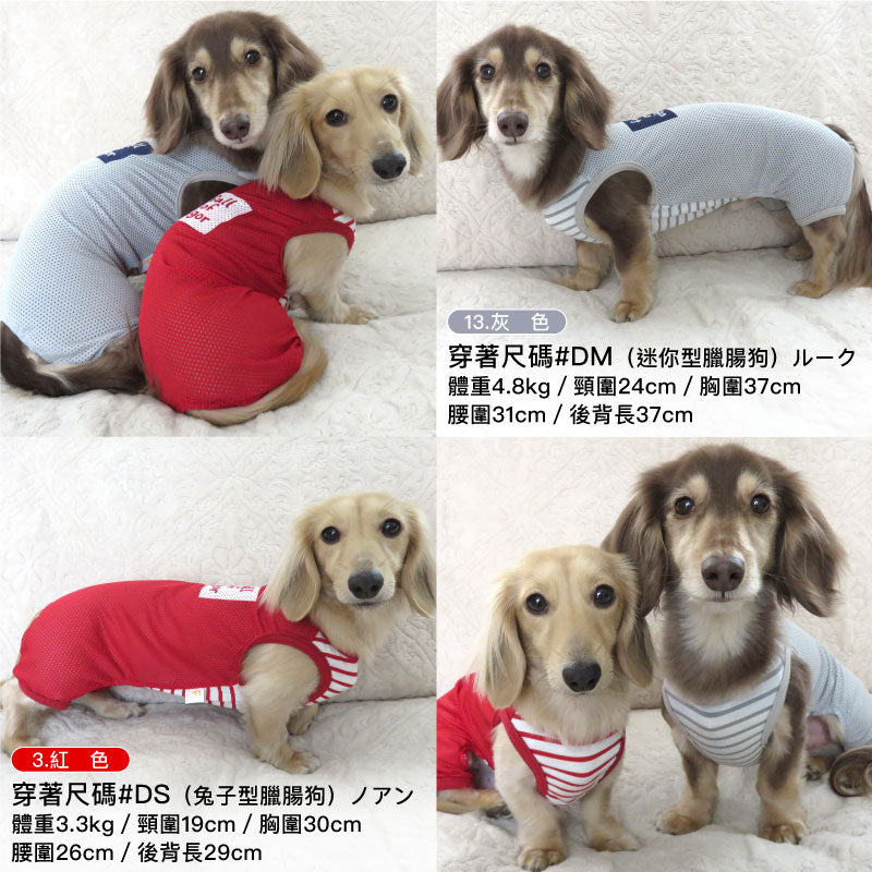 【2022年春夏新款】LOGO印花網布條紋接觸涼感連身衣(臘腸狗・小型犬用)